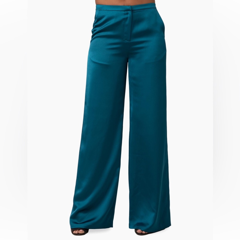 NWT Trina Turk Nolita Wide-Leg Satin and Pants Bethesda Blue